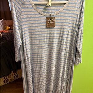Matilda Jane Gray and Light Blue Striped Knit Top